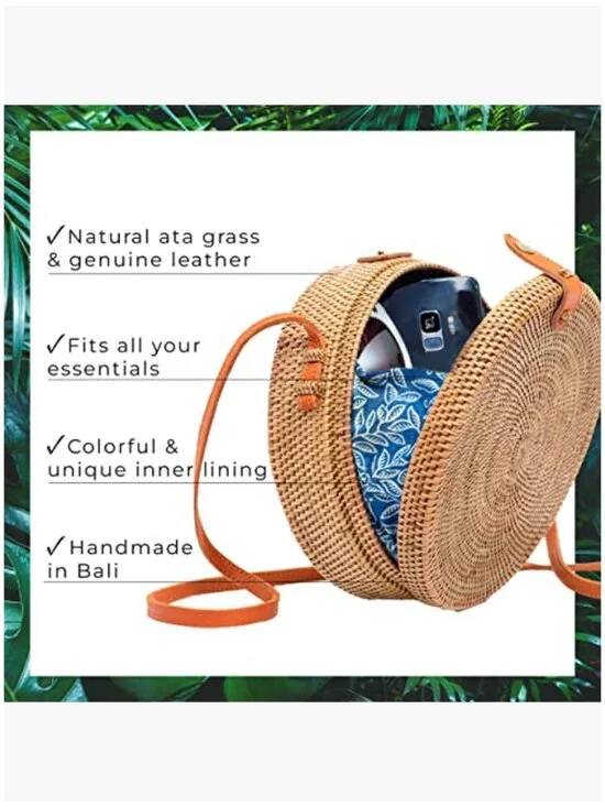 Handmade Rattan Crossbody Bag - Woven Straw Hobo Purse - Lightweight - Picture 3 of 7